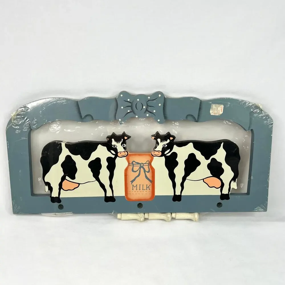 Vintage NOS Panited Wood Cow Peg Shelf